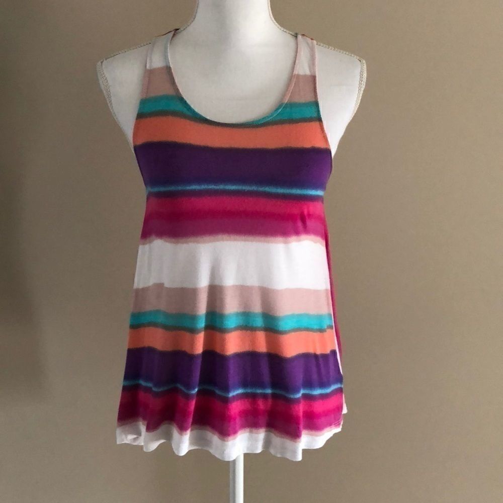 Splendid Striped Racerback Tank Top Medium Purple Orange Turquoise Micro Modal